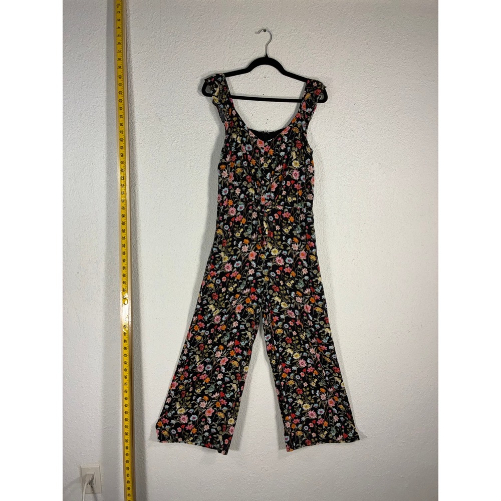 LOFT‎ Floral Wide Leg Jumpsuit Womens 6 Black Sleeveless Rayon Fun Casual